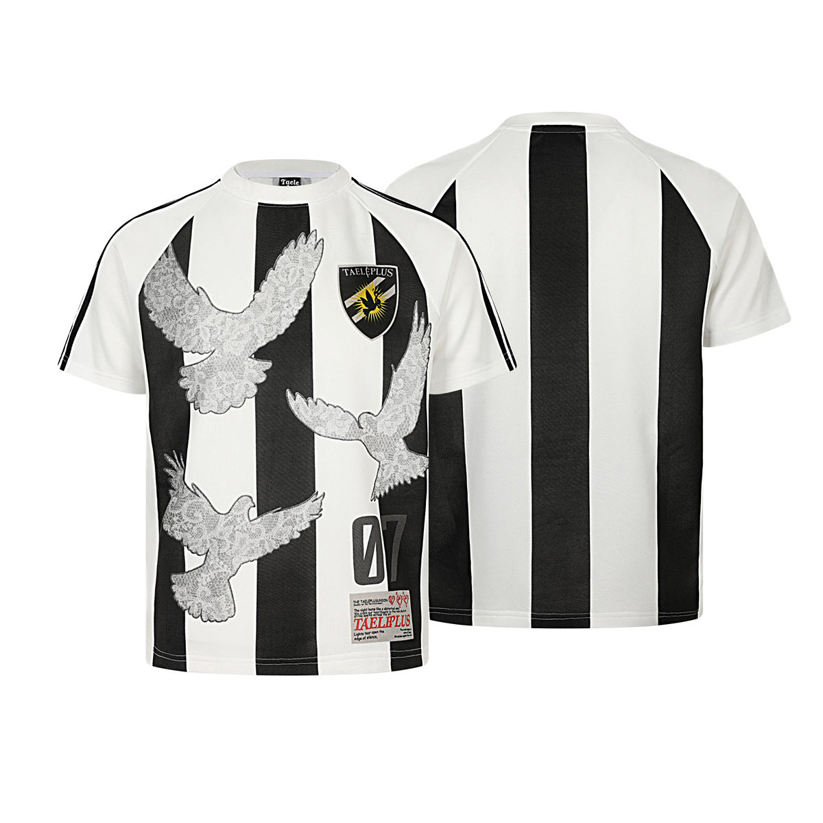 Stripe Bird Embroidery Short Sleeve T-Shirt