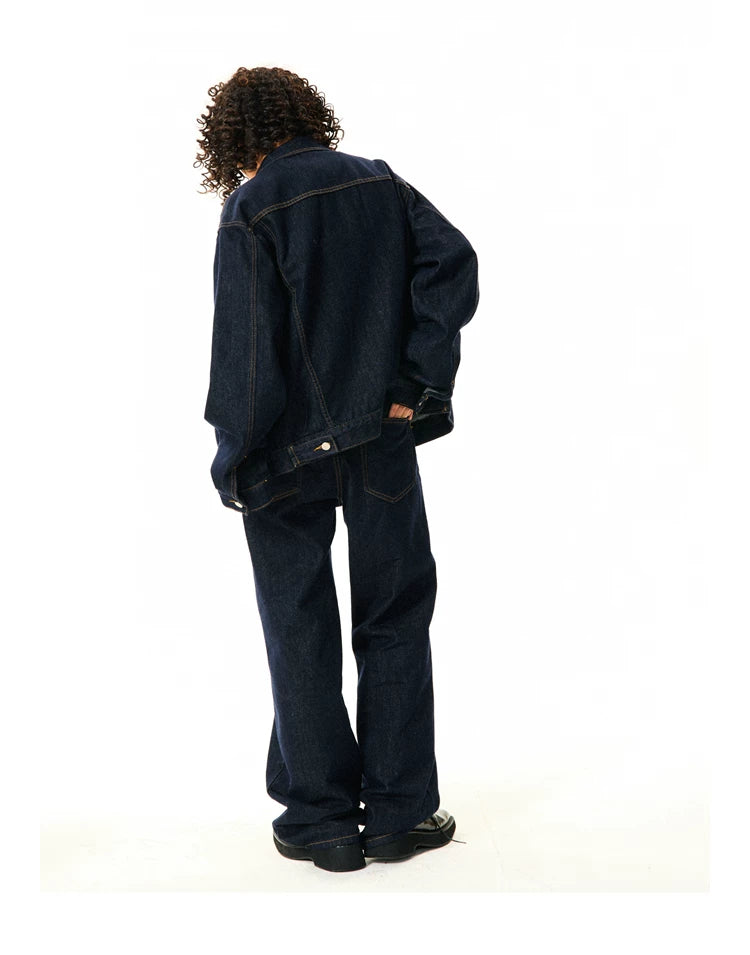 Button Oversize Denim Jacket & Wide Leg Denim Jeans Setup