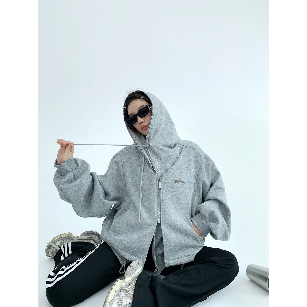 Fake Layered Zipper Hoodie