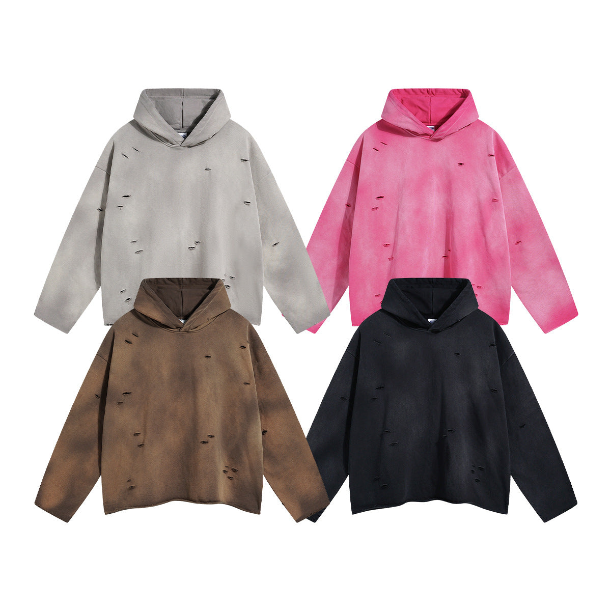 Washed Irregular Hole Water Spray Print Hoodie