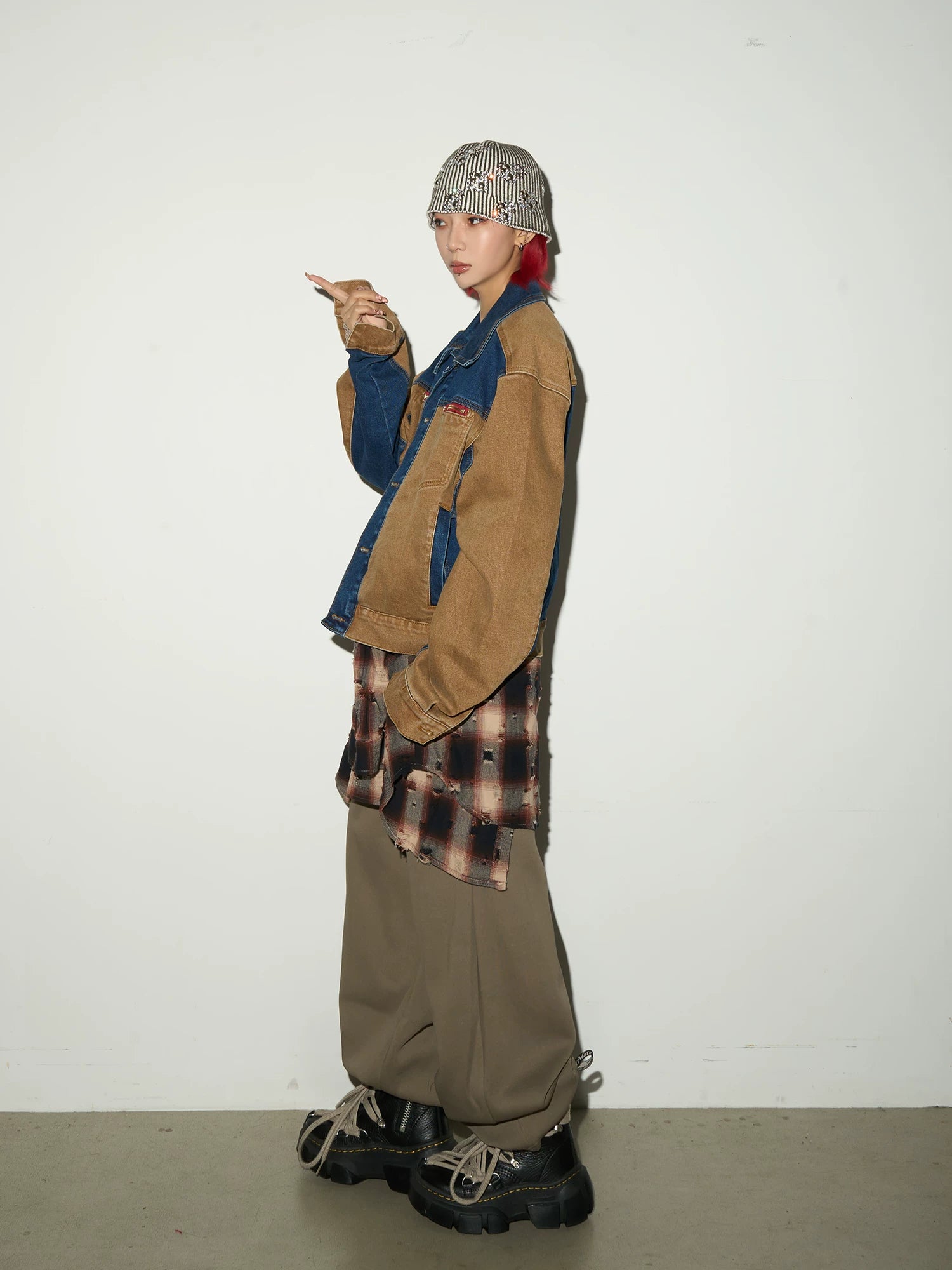 Ripped Plaid Oversize Long Sleeve Shirt