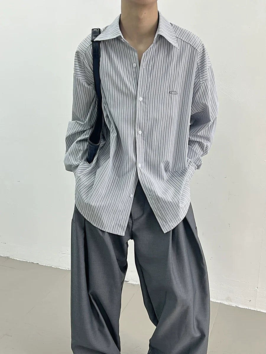 Striped Embroidery Oversize Long Sleeve Shirt