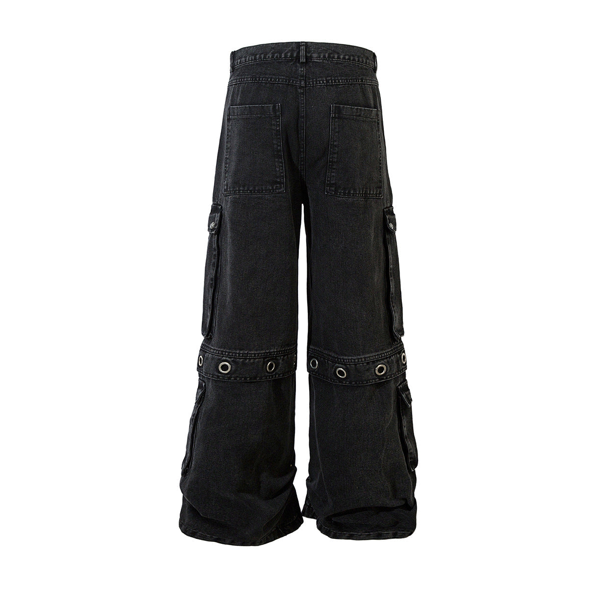 Washed Eyelet Cargo Denim Jeans