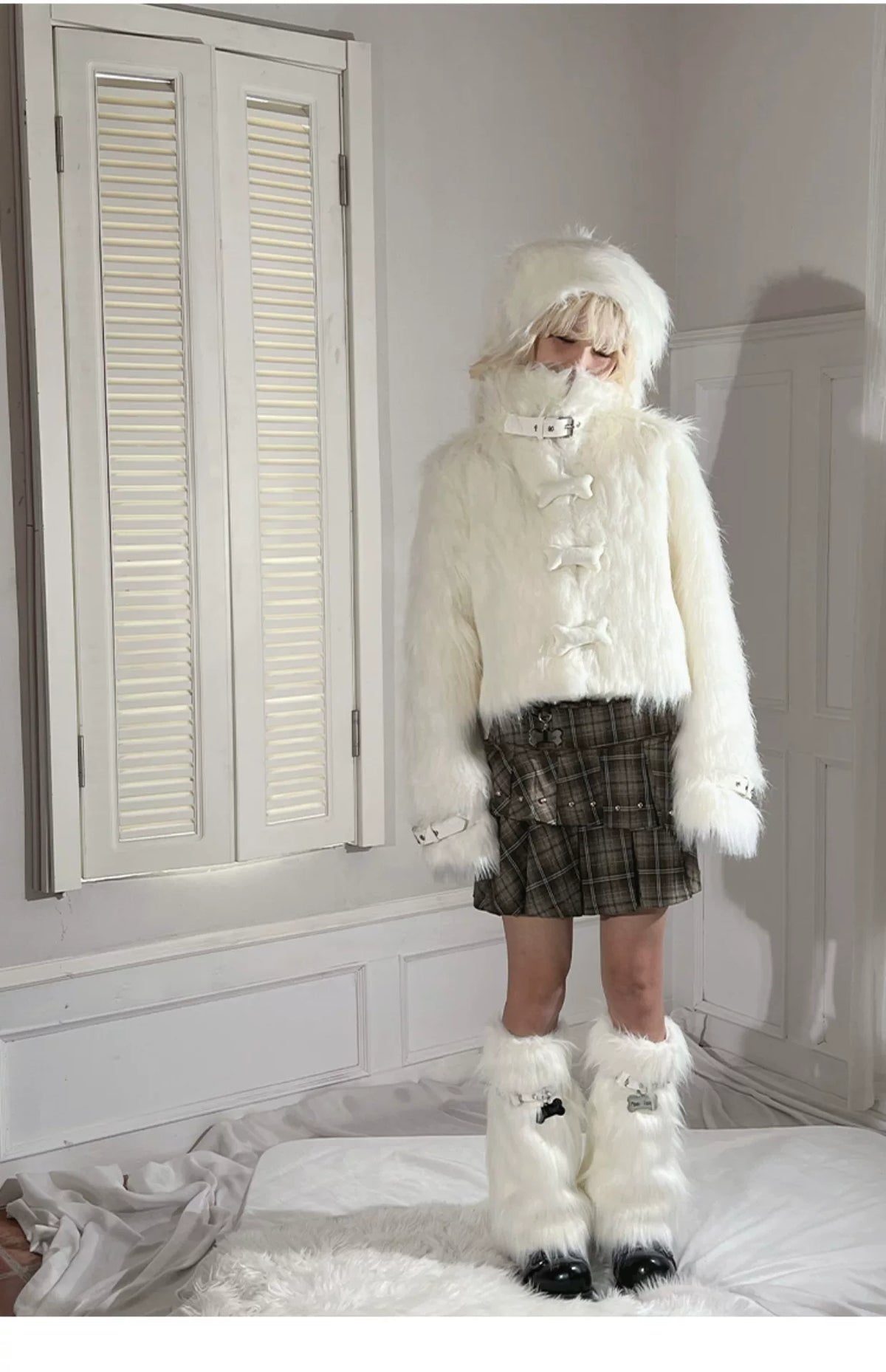 Dog Bone Pattern Fake Fur Jacket