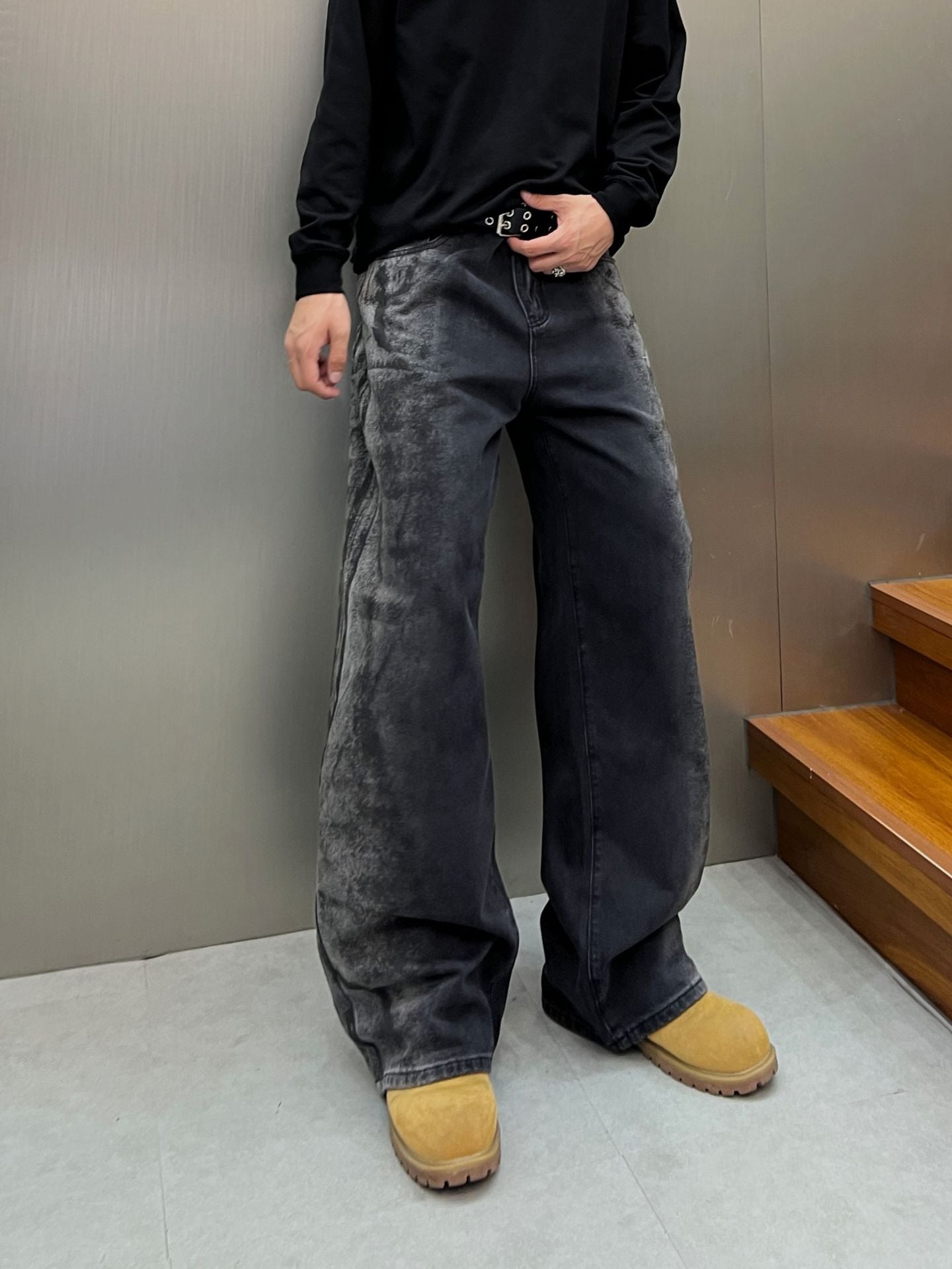 Washed Wide Leg Denim Jeans