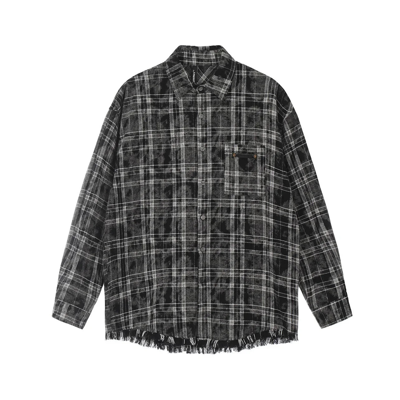 Oversize Damage Plaid Long Sleeve Shirt