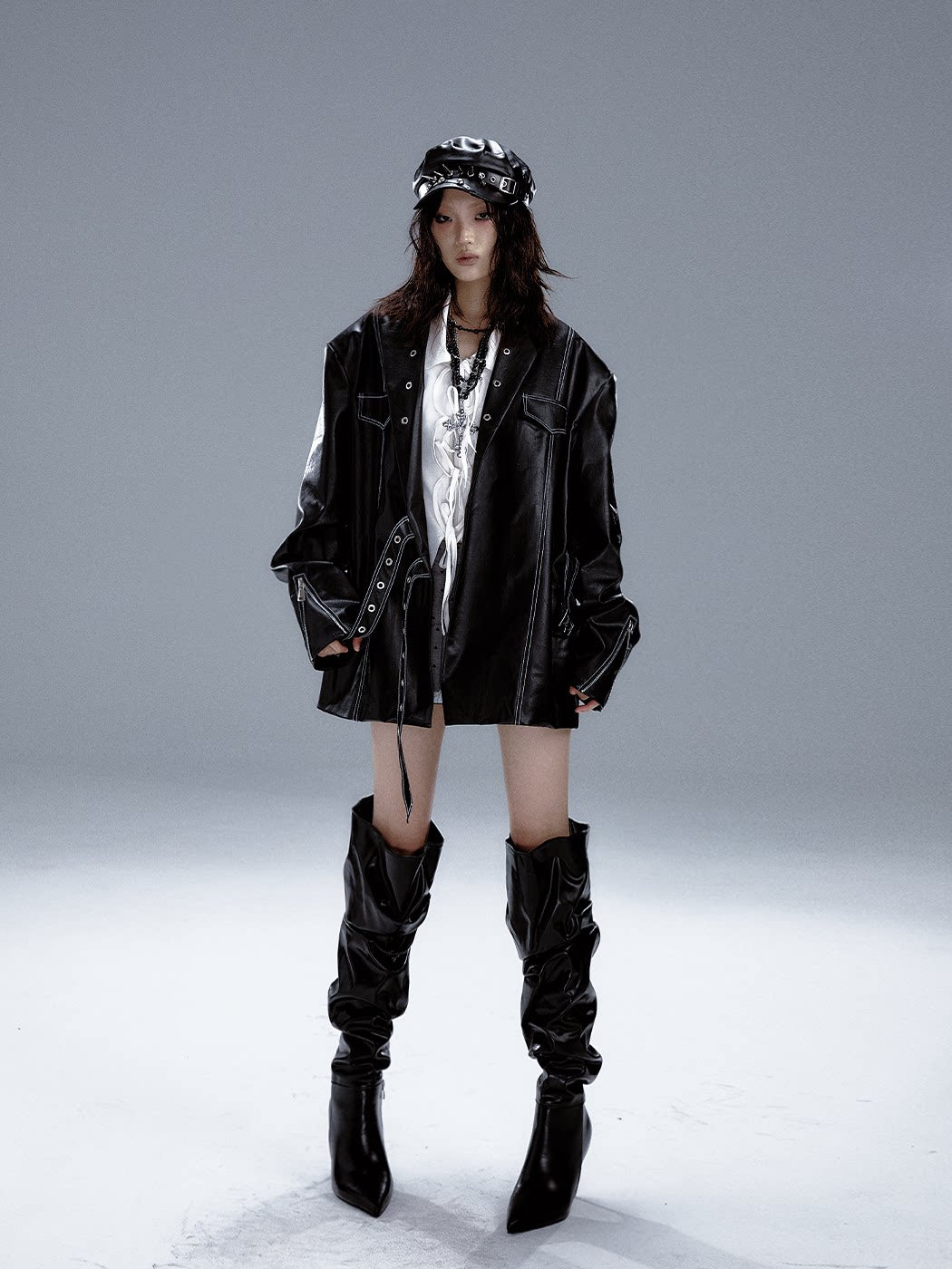 Metal Accents Heavy PU Leather Jacket
