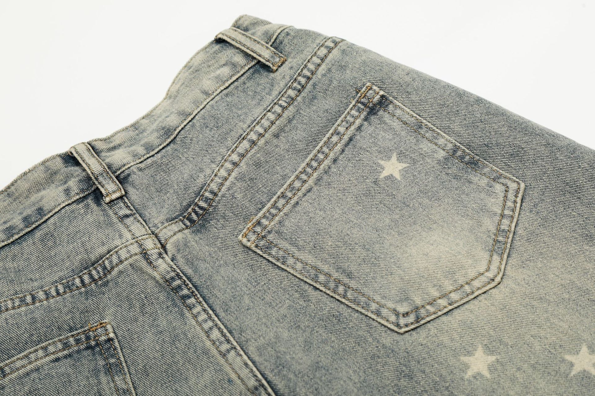 Star Print Curved Denim Jeans