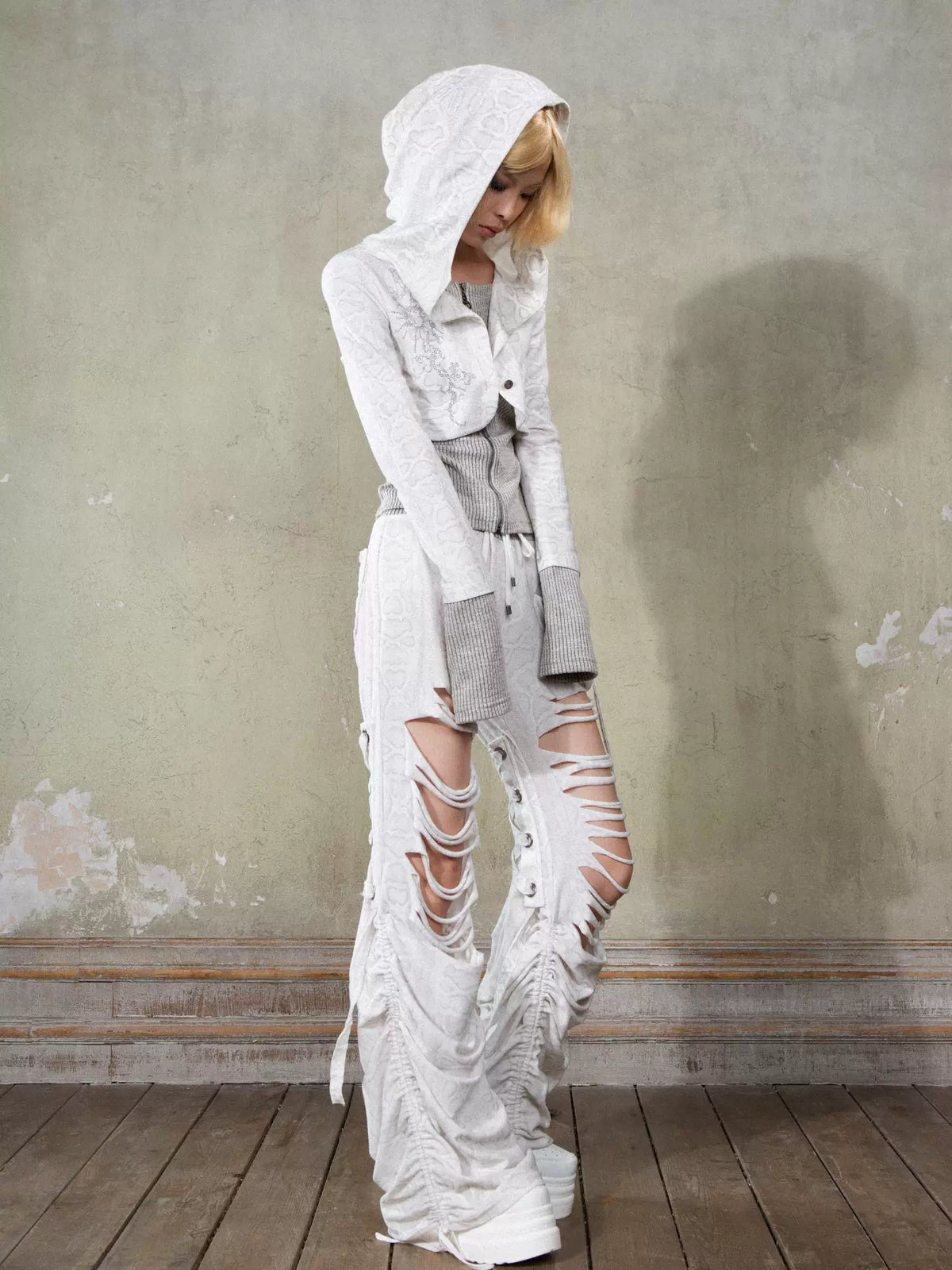 Fake Layered Long Sleeve Hooded Knit Cardigan