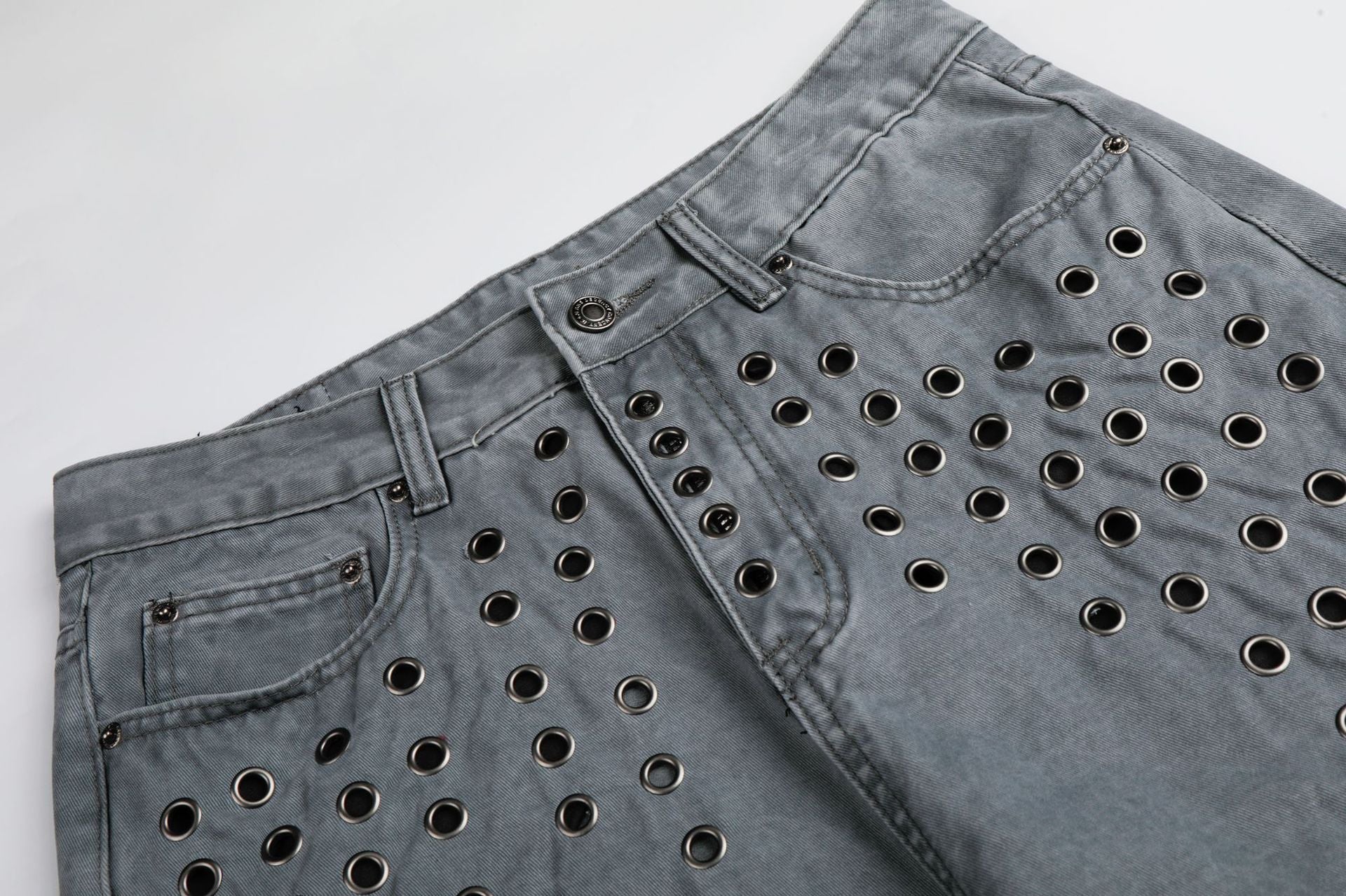 Washed Eyelet Wide Leg Denim Jeans