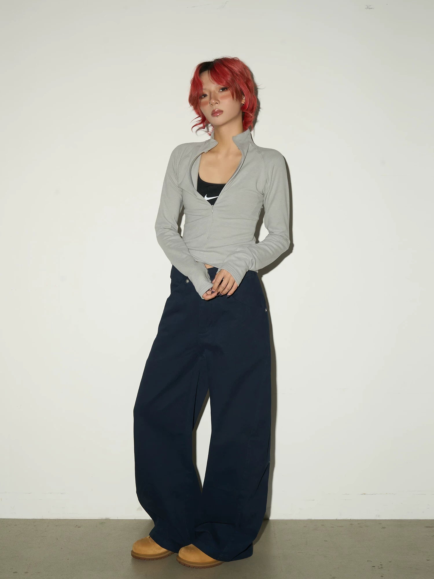 Half Zip Fitted Long Sleeve T-Shirt
