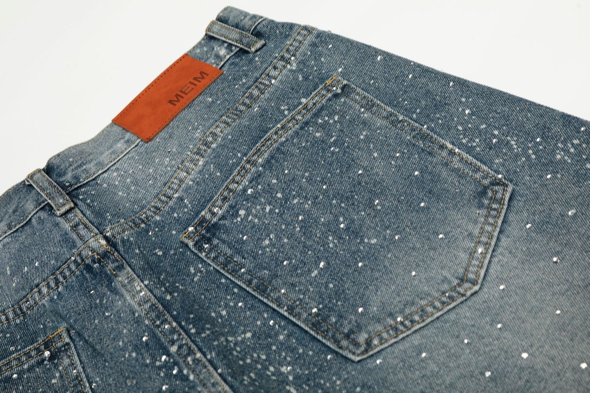 Paint Splatter Washed Wide Leg Denim Jeans
