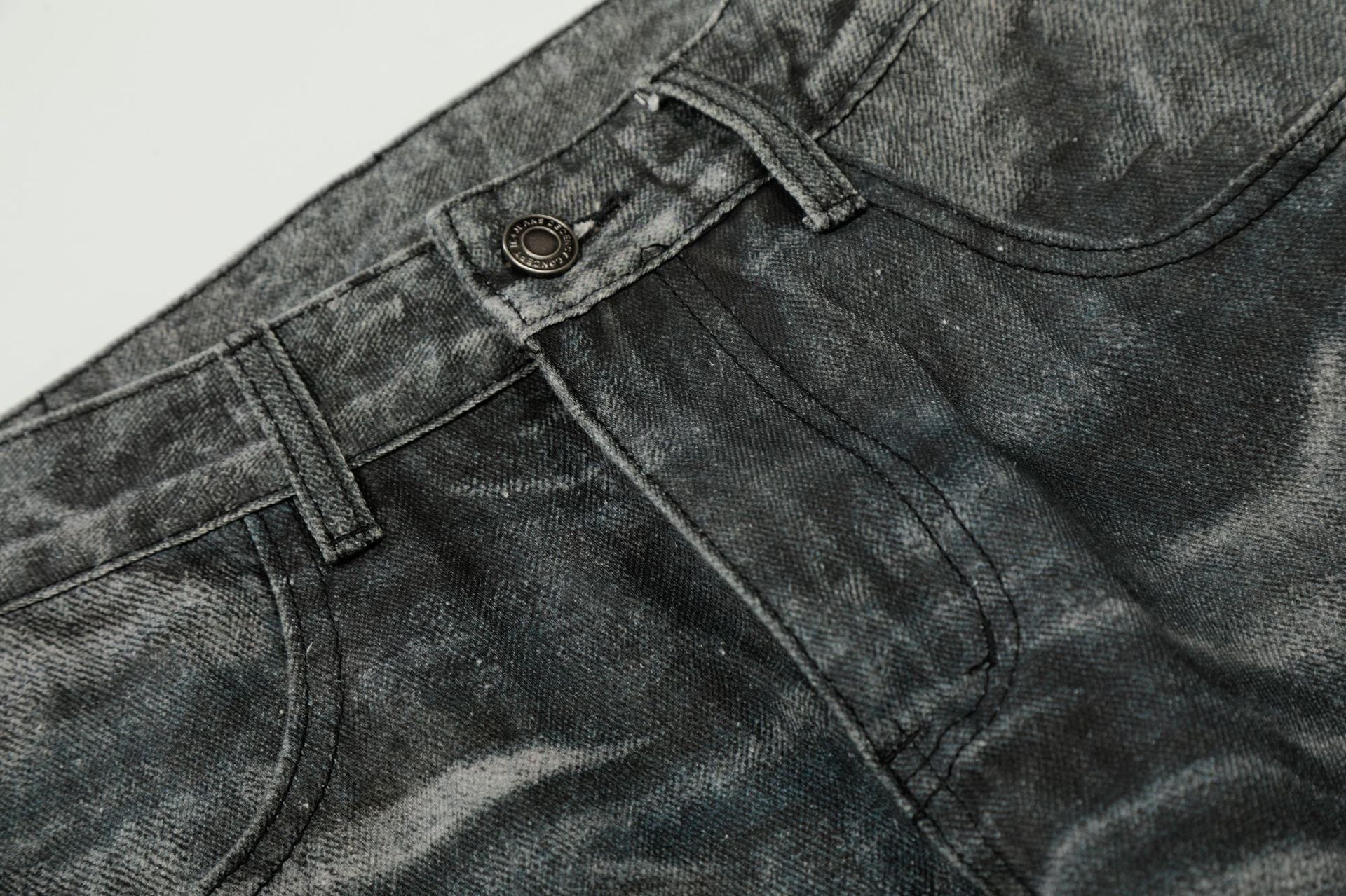 Washed Whisker Straight Denim Jeans