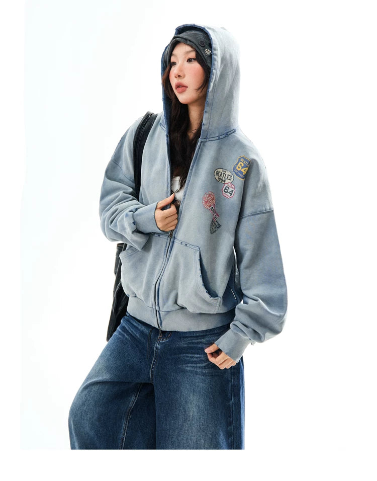 Washed Oversize Zip-Up Hoodie