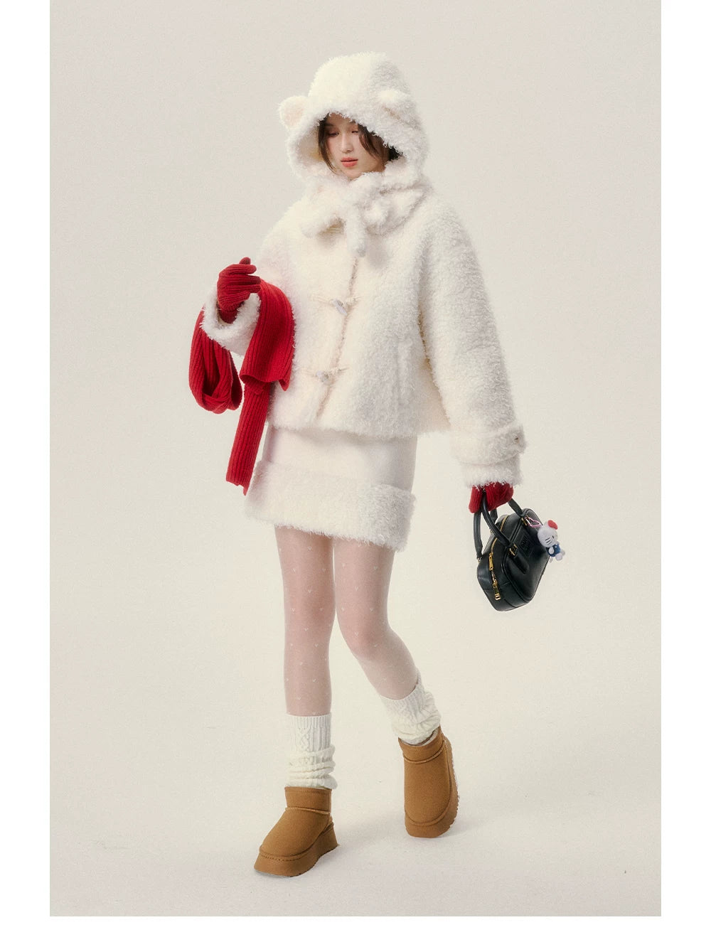 Fake Fur Hoodie & Short Skirt Setup