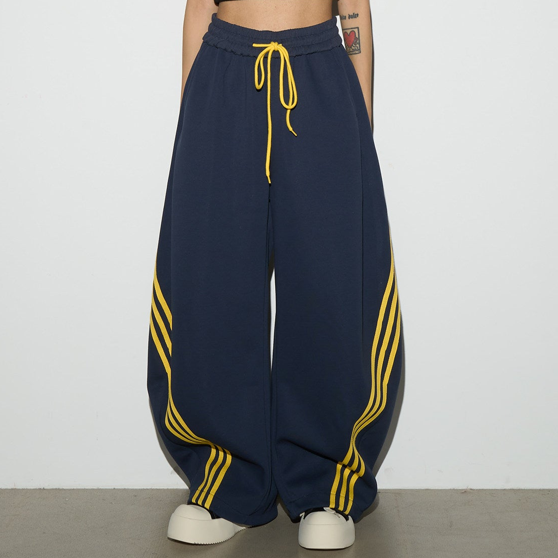 Stripe Contrast Drawstring Wide Leg Sweatpants