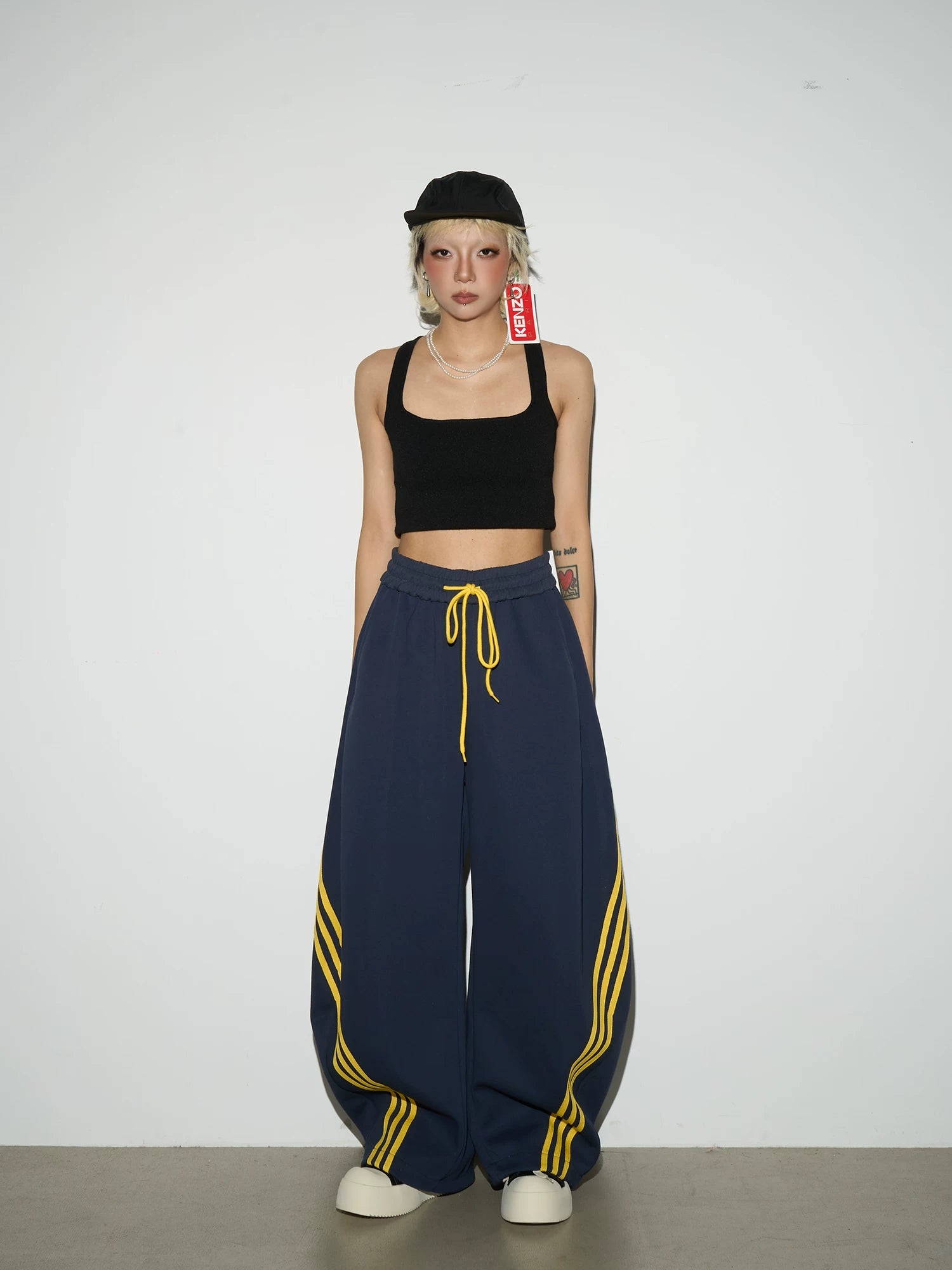 Stripe Contrast Drawstring Wide Leg Sweatpants
