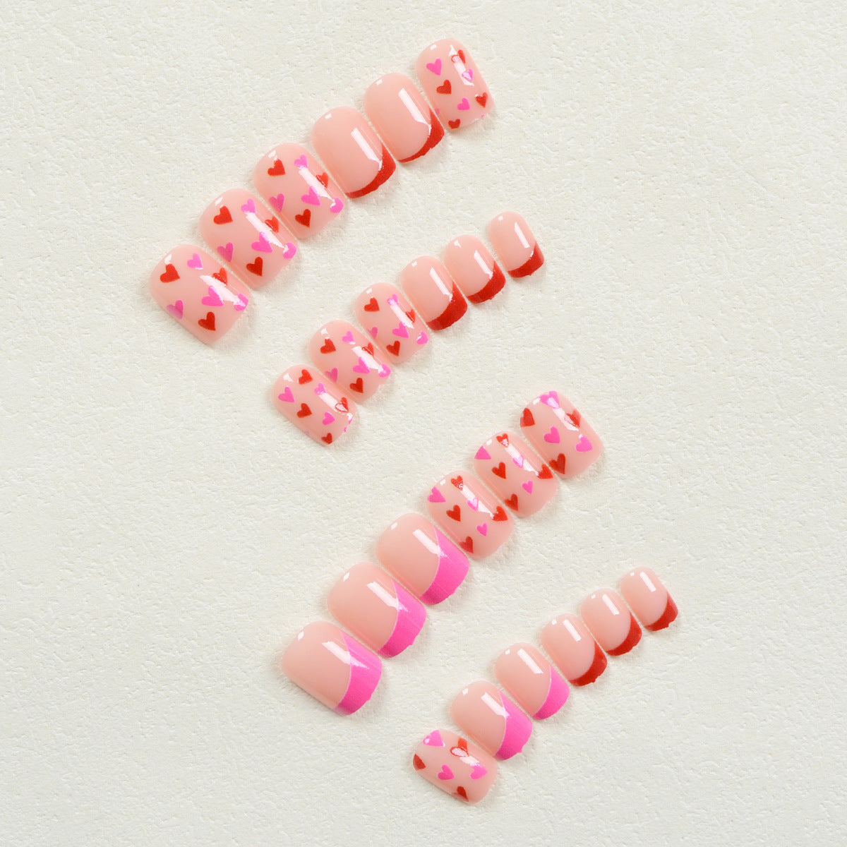 Europe and the United States wear nail Valentine's Day series beveled edge red French wear nail art pink small love fake nail nail pieces