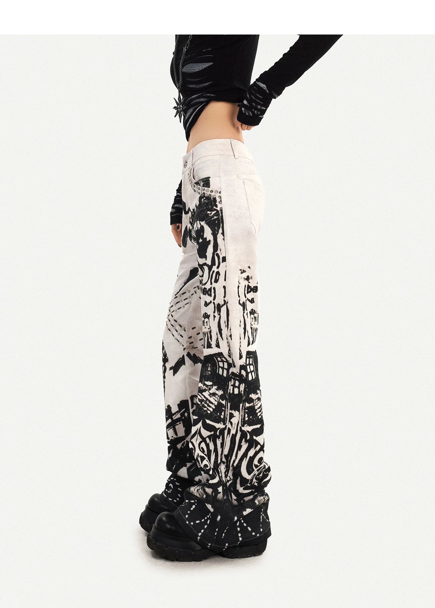 Ink Print Design Denim Jeans