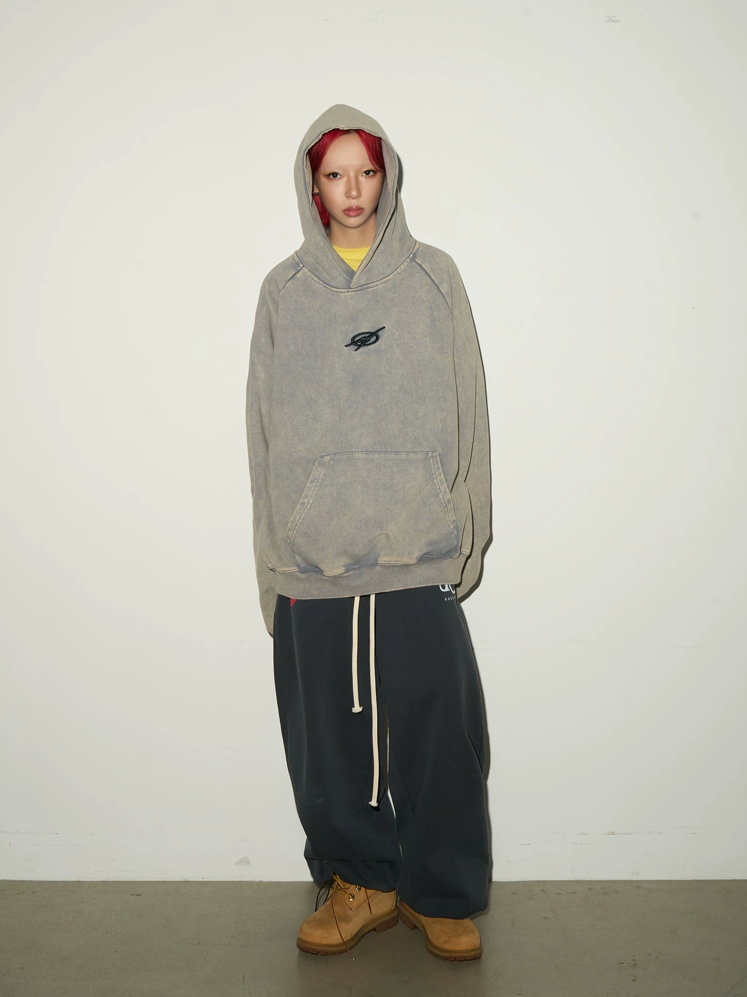 Washed Pleated Sleeve Oversize Pullover Hoodie