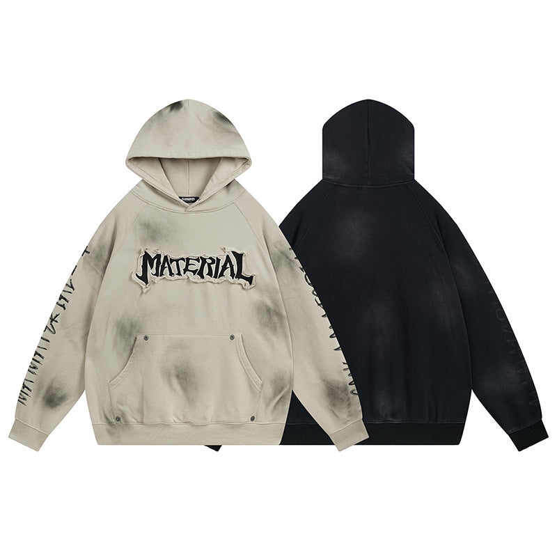 Heavyweight Washed Patch Embroidery Pullover Hoodie