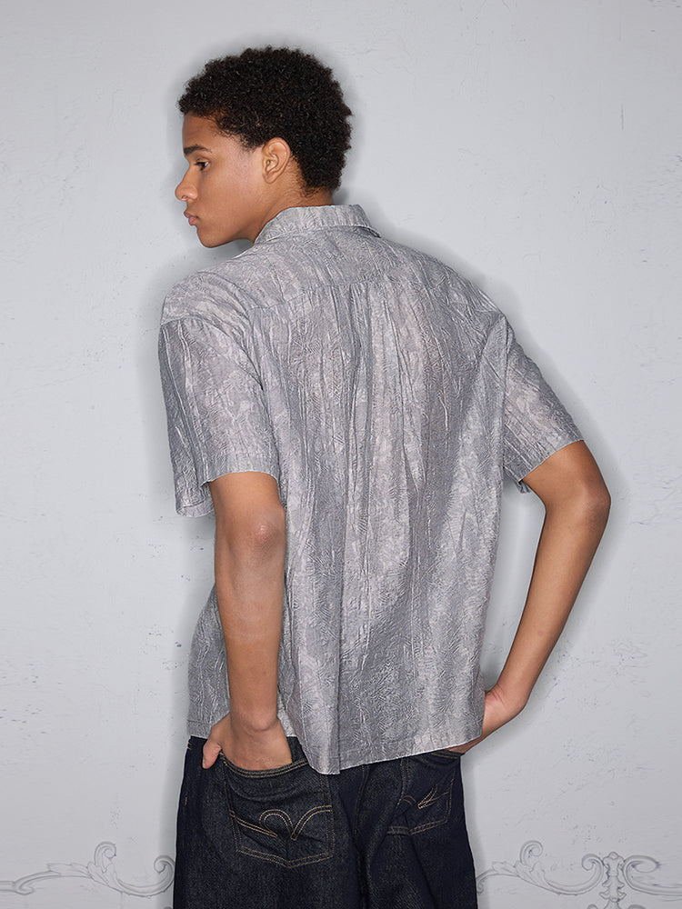 Jacquard Cuban Collar Short Sleeve Shirt