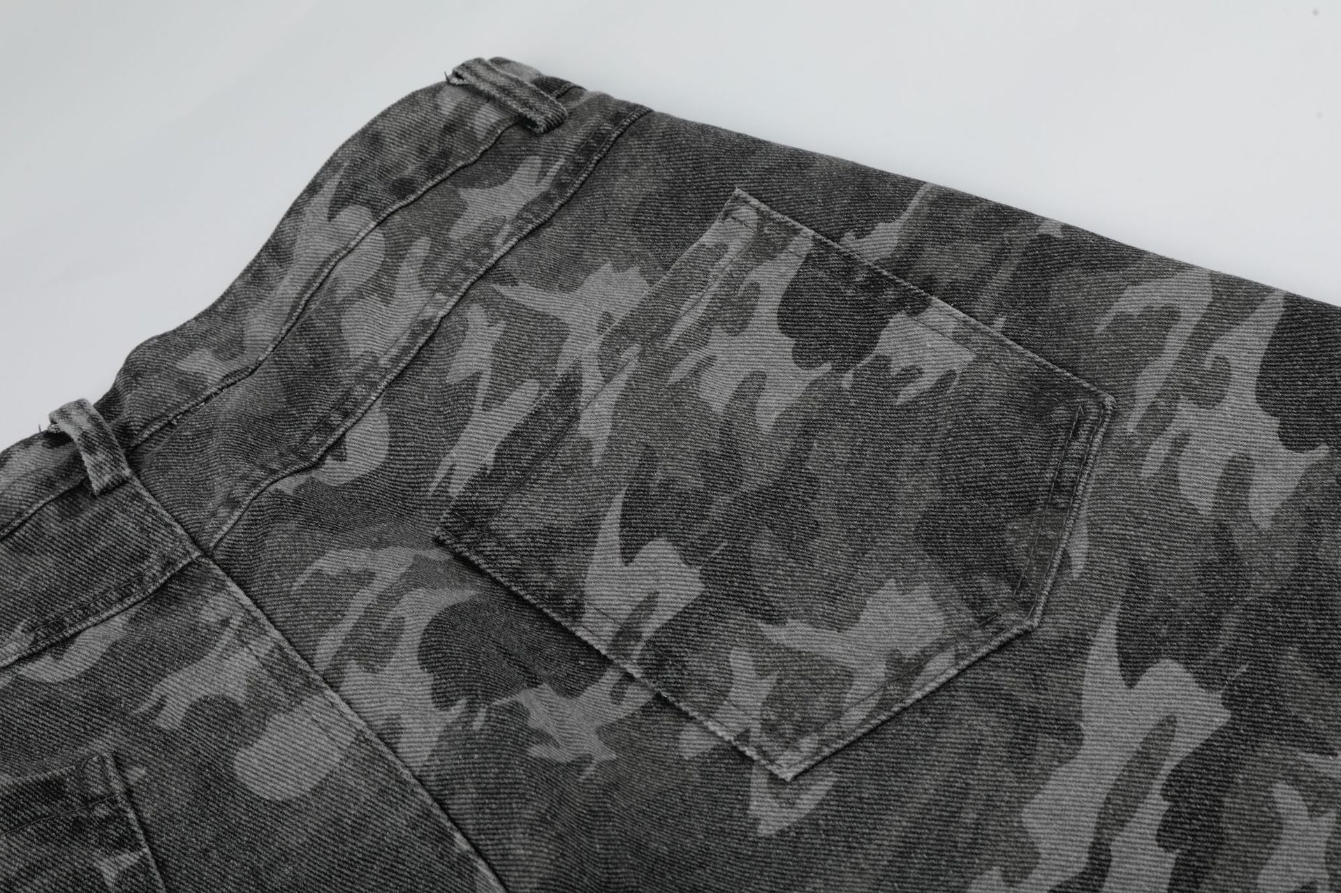 Camo Rivet Curved Wide Leg Denim Jeans