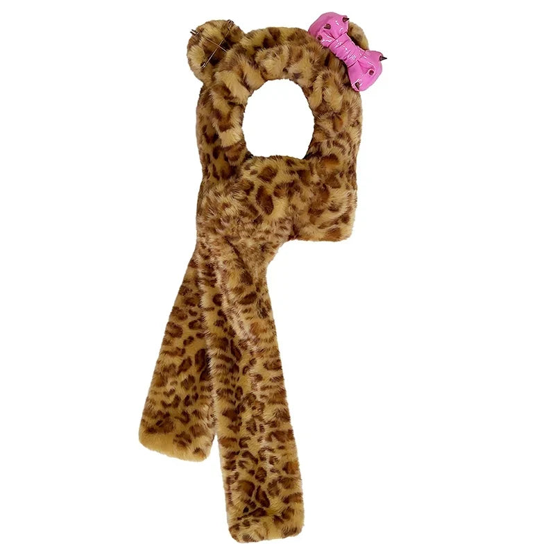 Bonnet écharpe pour chat à motif léopard