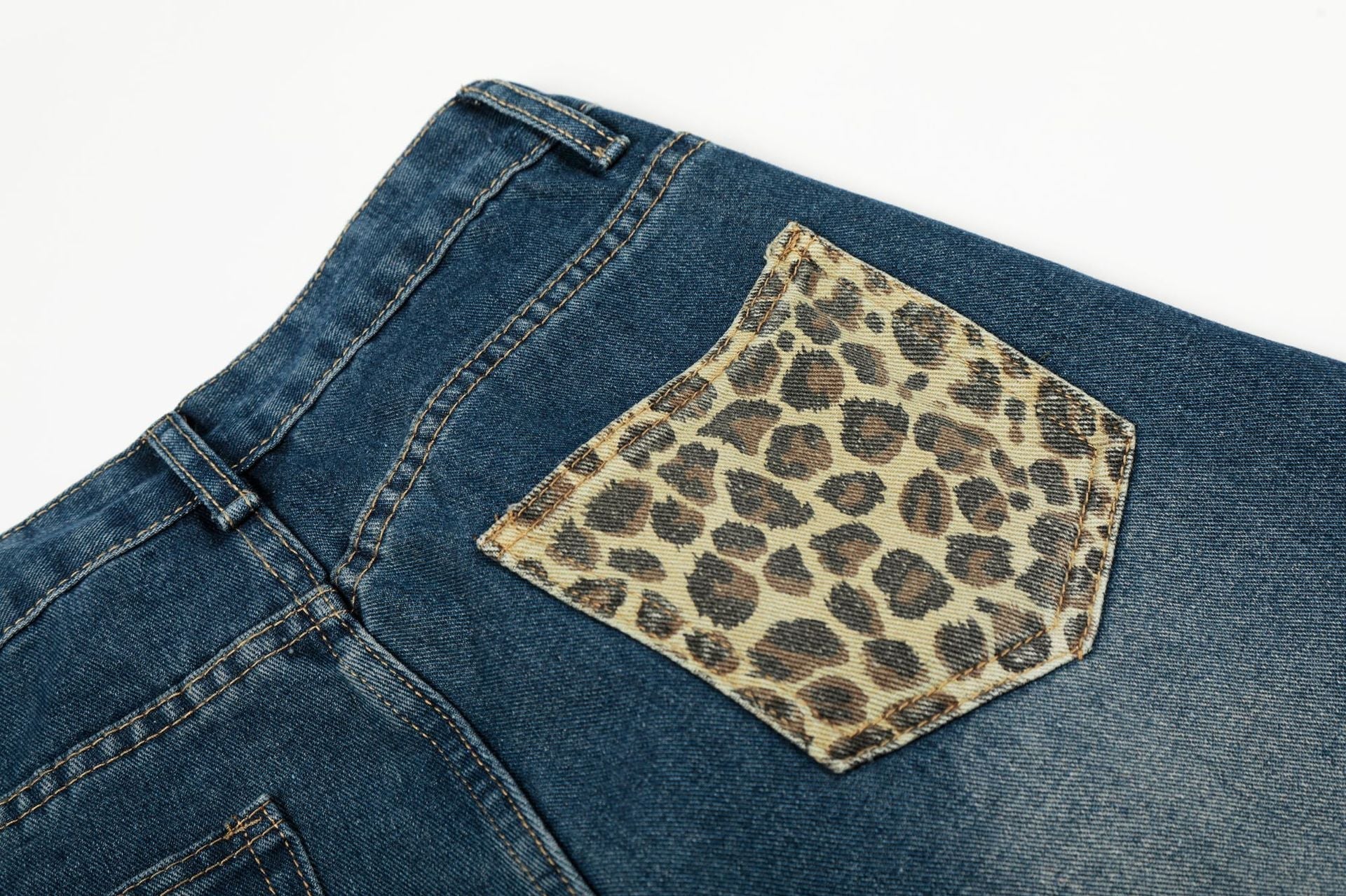 Leopard Print Cross Wide Leg Denim Jeans