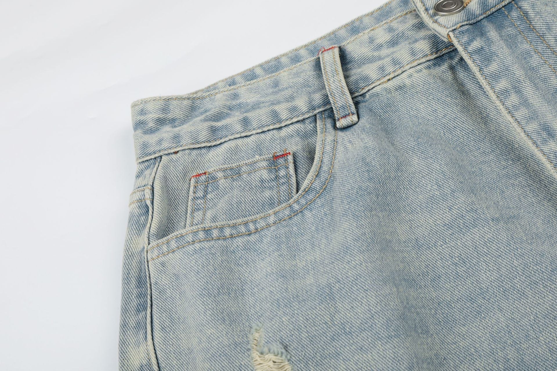 Washed Paint Studs Detail Wide Leg Denim Jeans