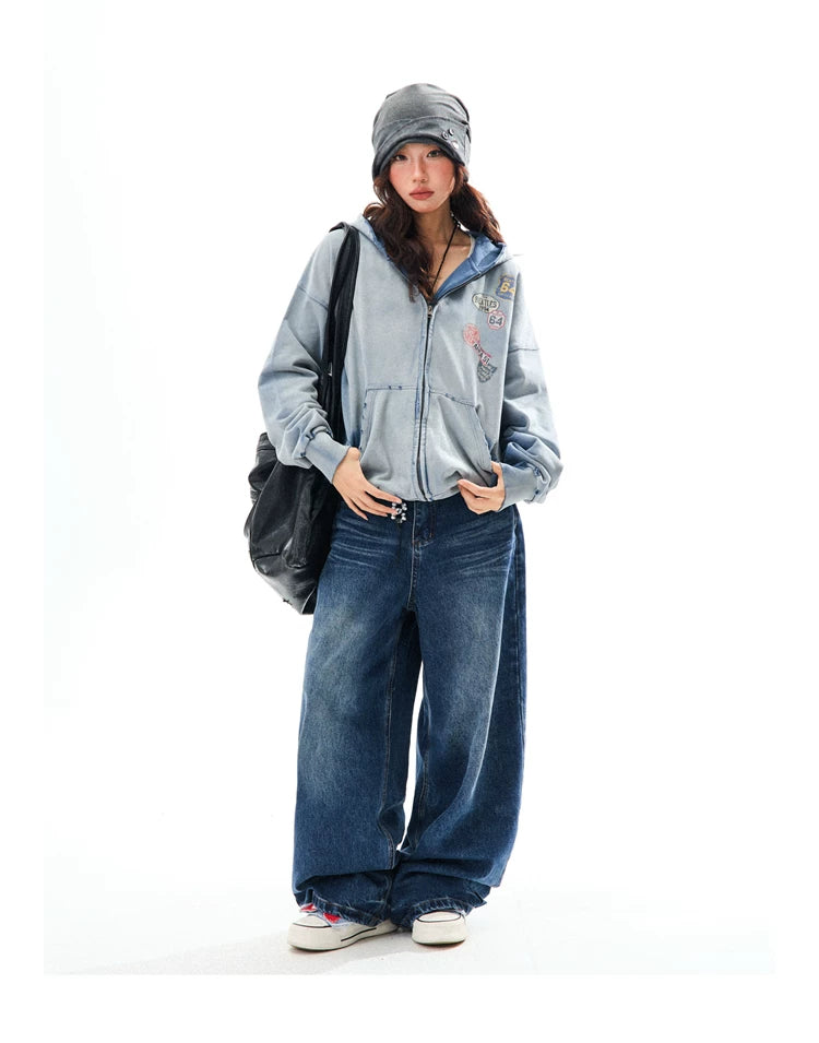 Washed Oversize Zip-Up Hoodie