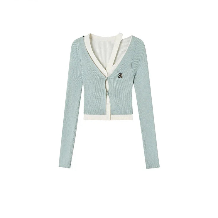 Fake Layered Long Sleeve Knit Cardigan