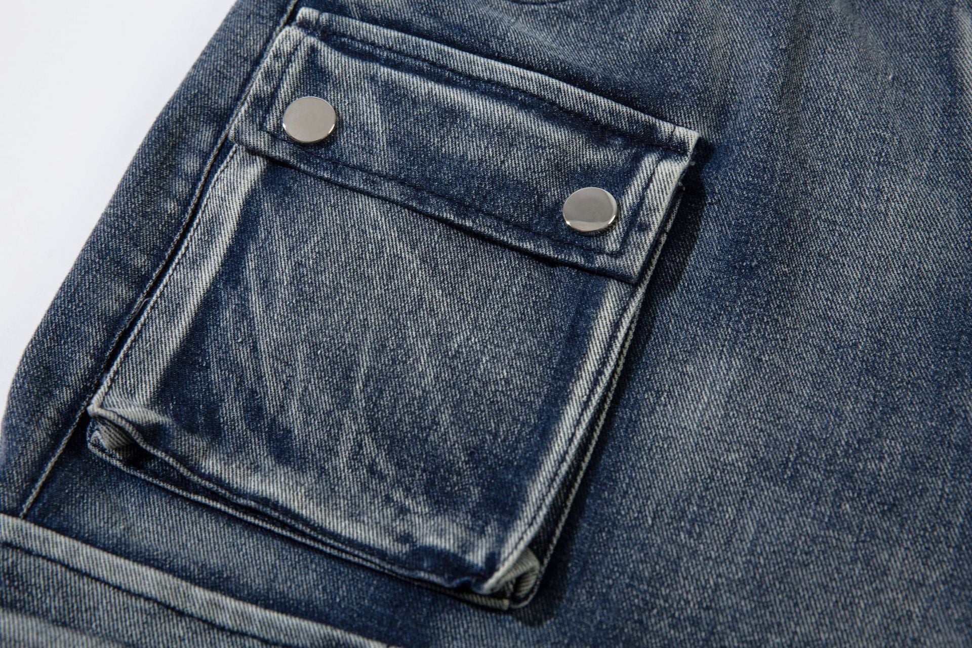 Cargo Pocket Embroidery Wide Leg Denim Jeans