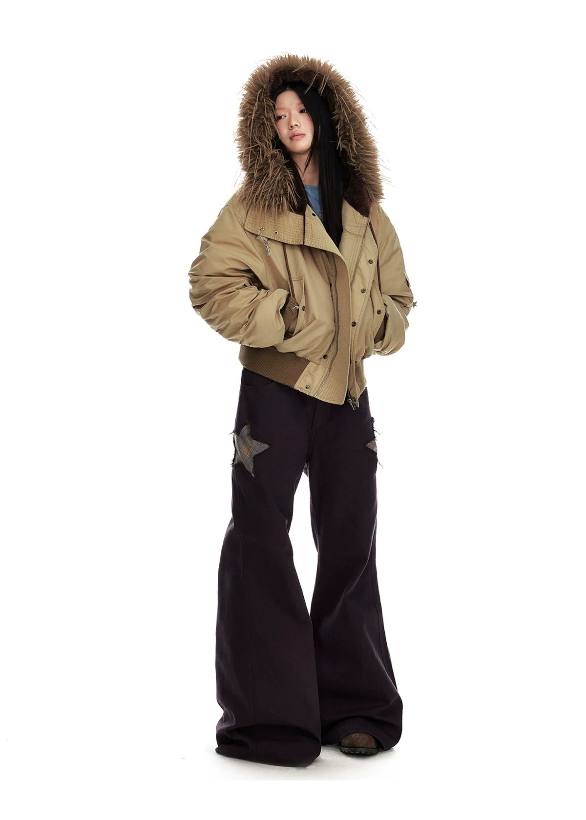 Hooded Fur-Collar White Duck Down Jacket