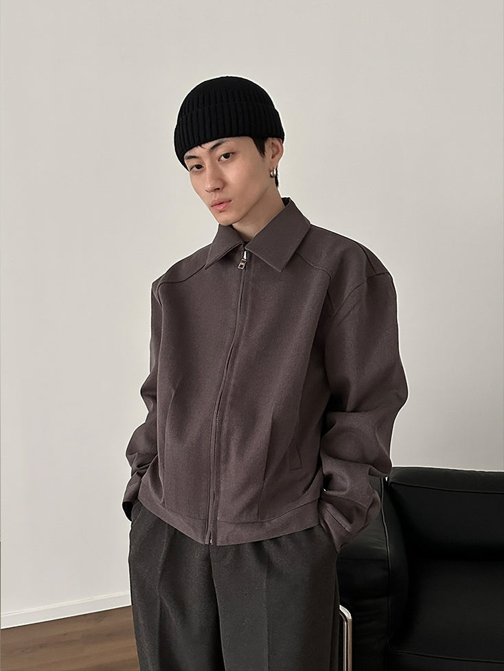 Cleanfit Metal Zipper Lapel Short Jacket