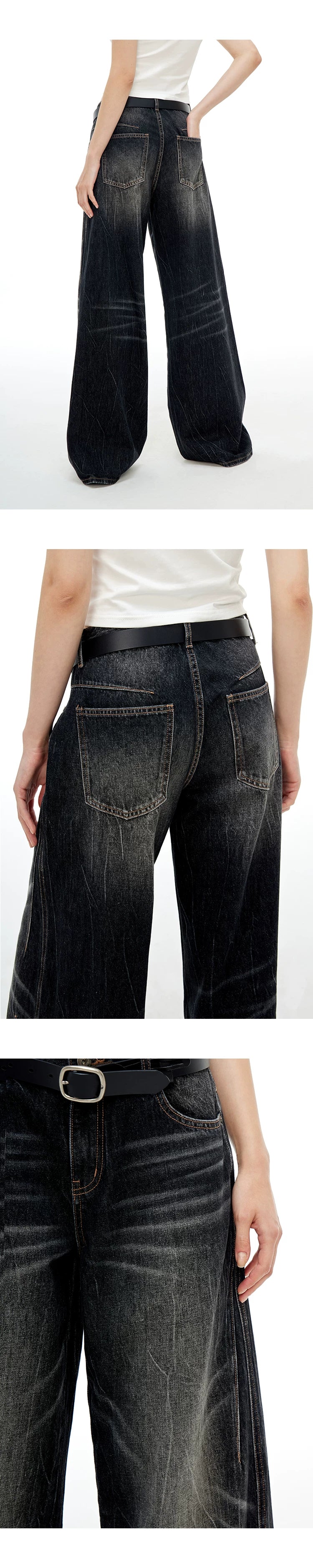 Washed Wide-Leg Buggy Denim Jeans