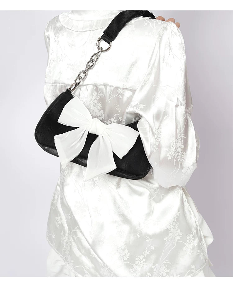Contrast Color Bow Shoulder Bag
