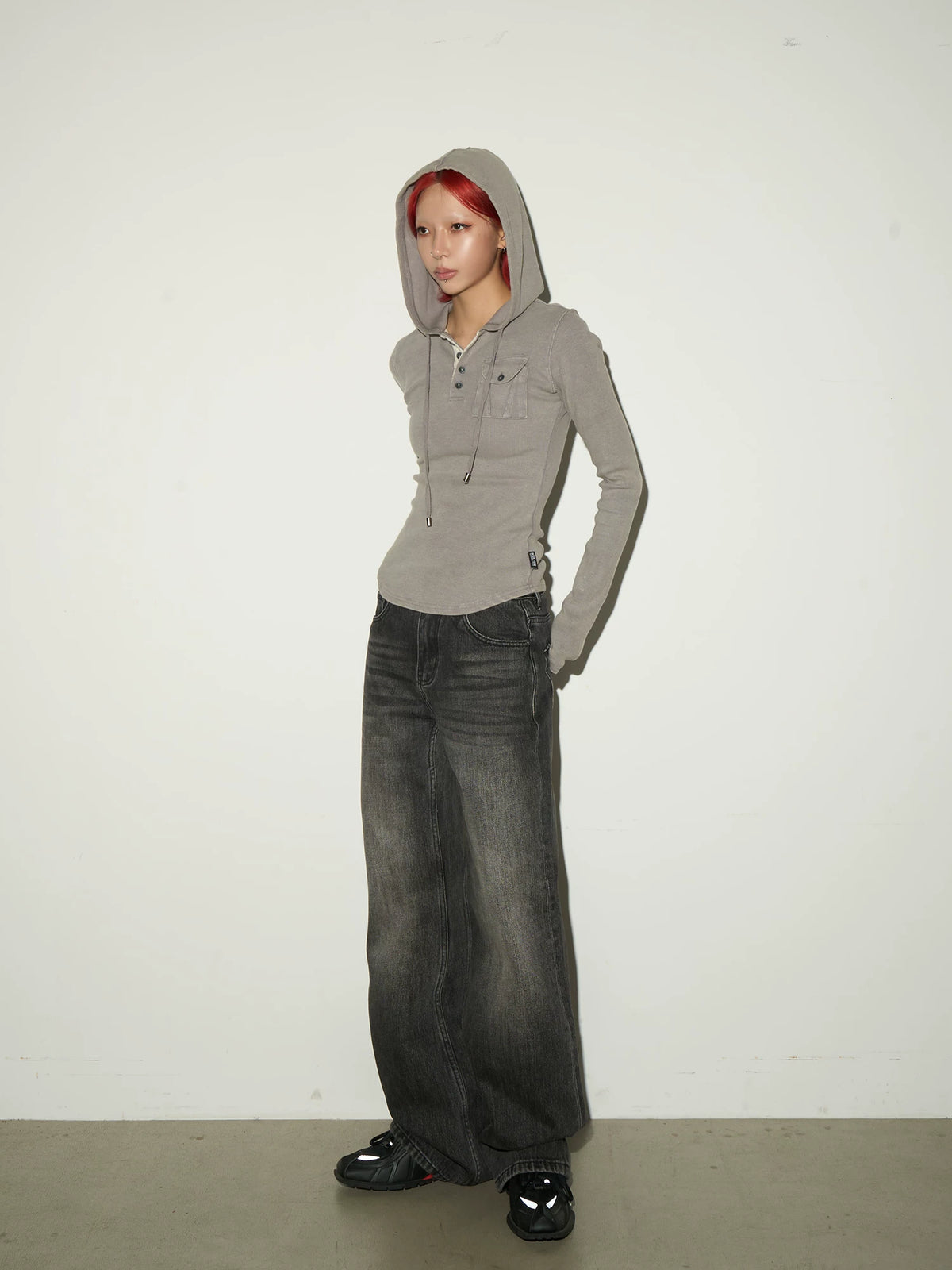 Multi-Pocket Button Knit Hoodie