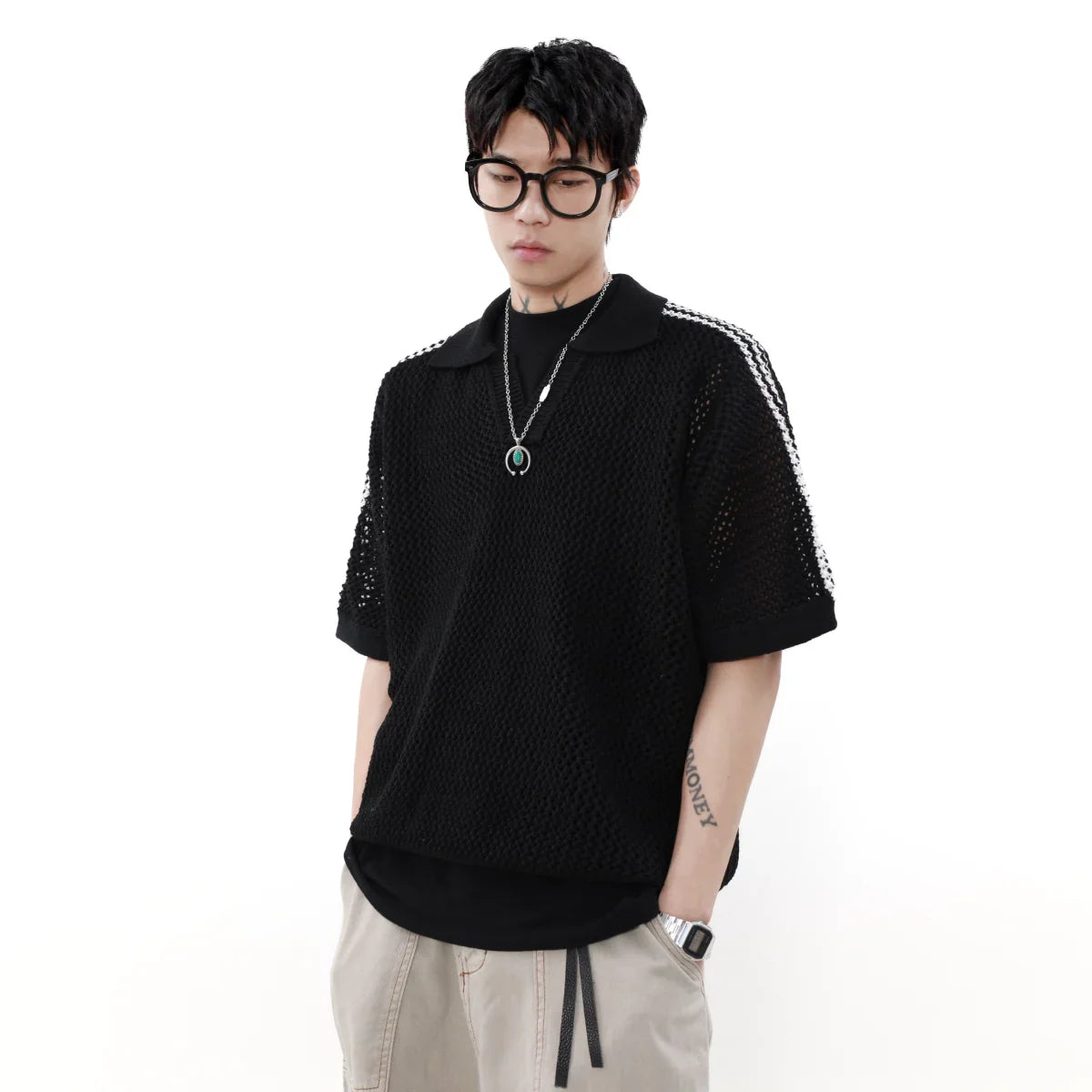 Mesh Short Sleeve Knit Polo Shirt