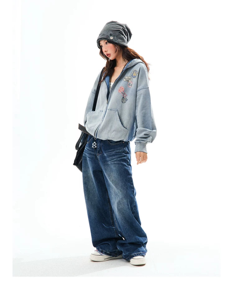 Washed Oversize Zip-Up Hoodie
