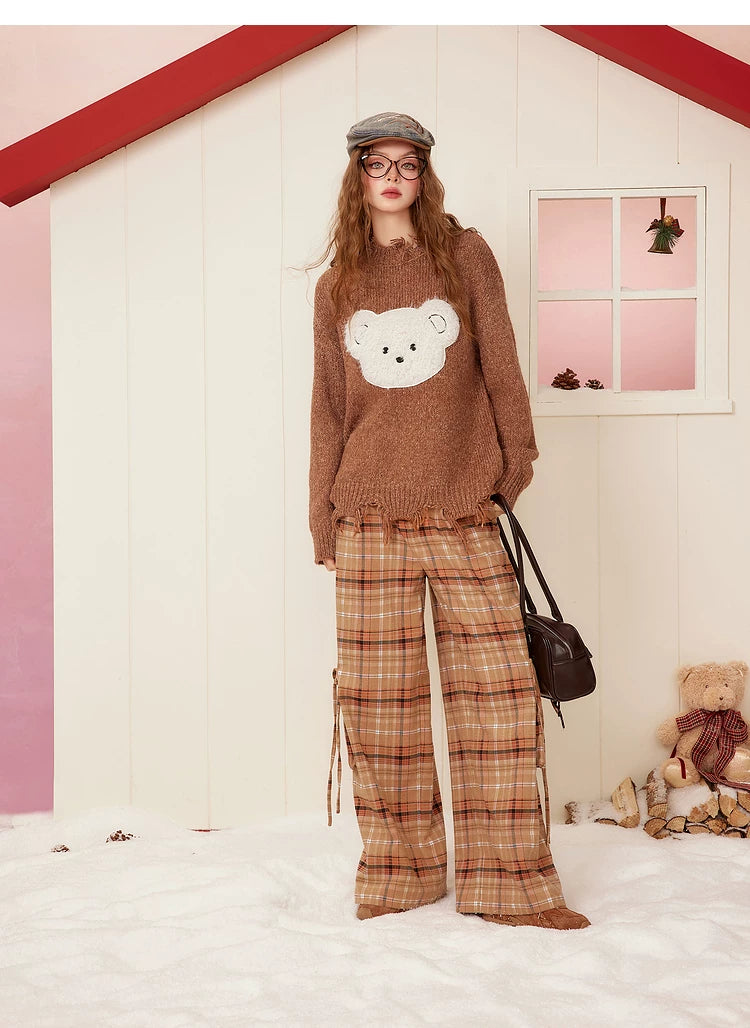 Bear Design Fringe Knit Sweater