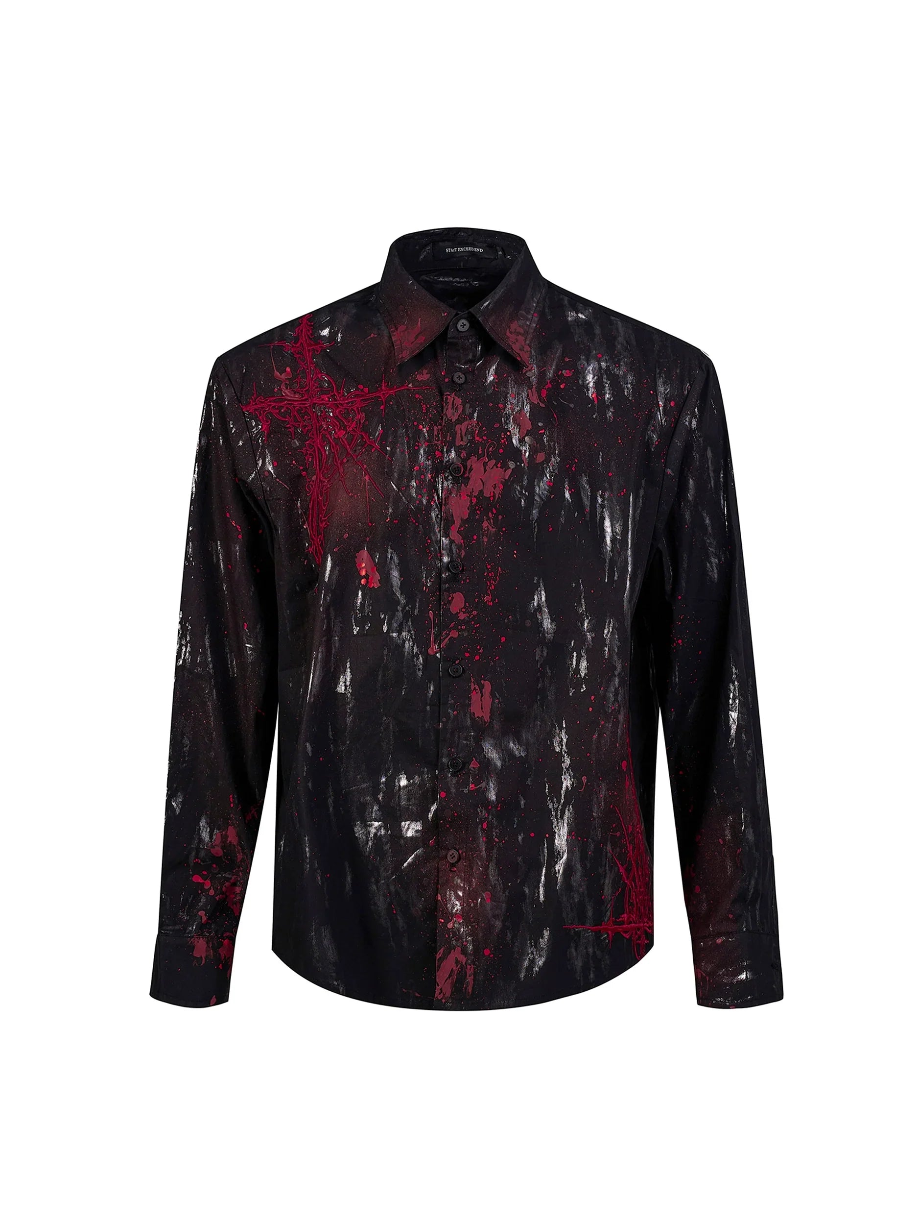 Bloodstain Foil Gothic Embroidery Shoulder-Pad Long Sleeve Shirt