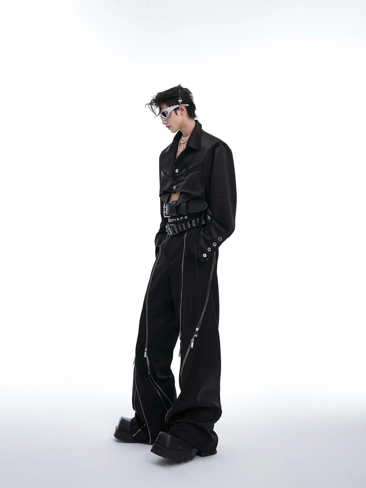 Shoulder Pad Cropped Long Sleeve Shirt