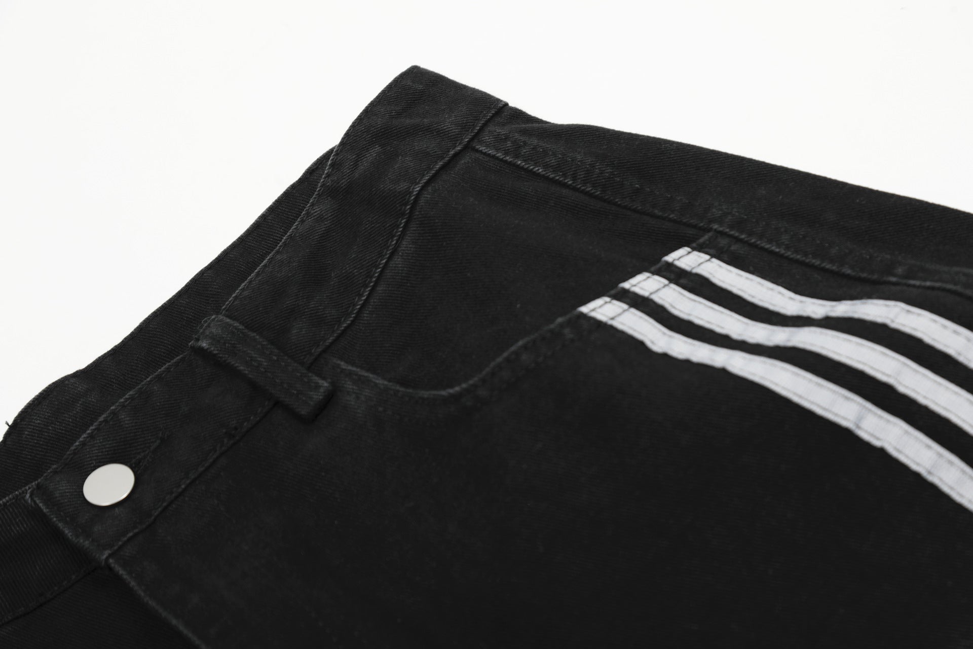 Washed Triple Stripe Panel Design Wide Leg Denim Jeans