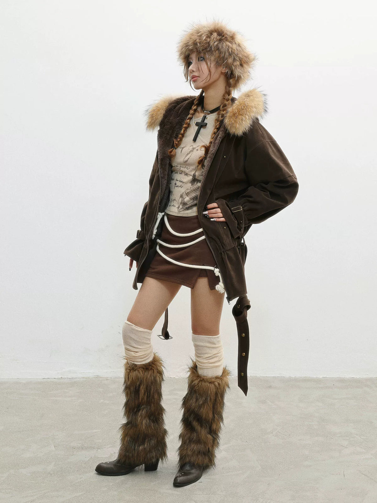 French Inspired Fleece Fake Rabbit Fur Lining Jacket