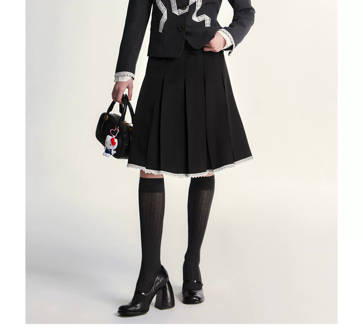 Lace Bow Blazer Jacket & Skirt Setup