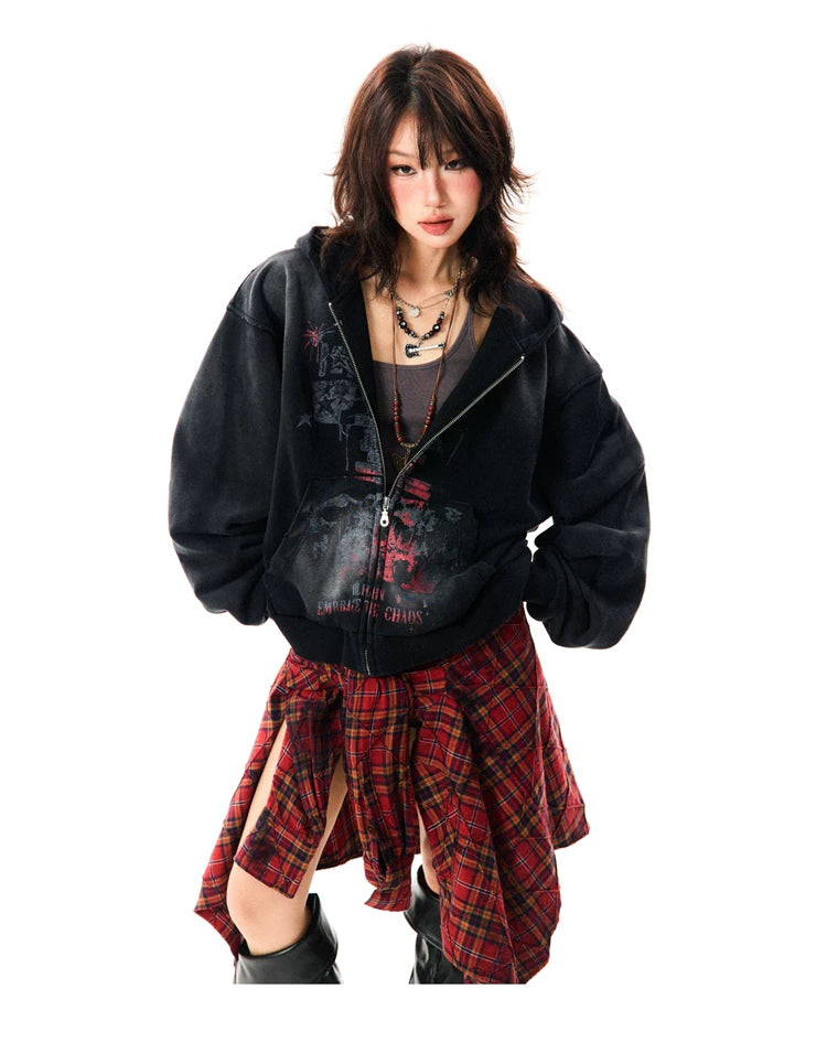 Paint Splash Graphic Print Oversize Zipper Hoodie