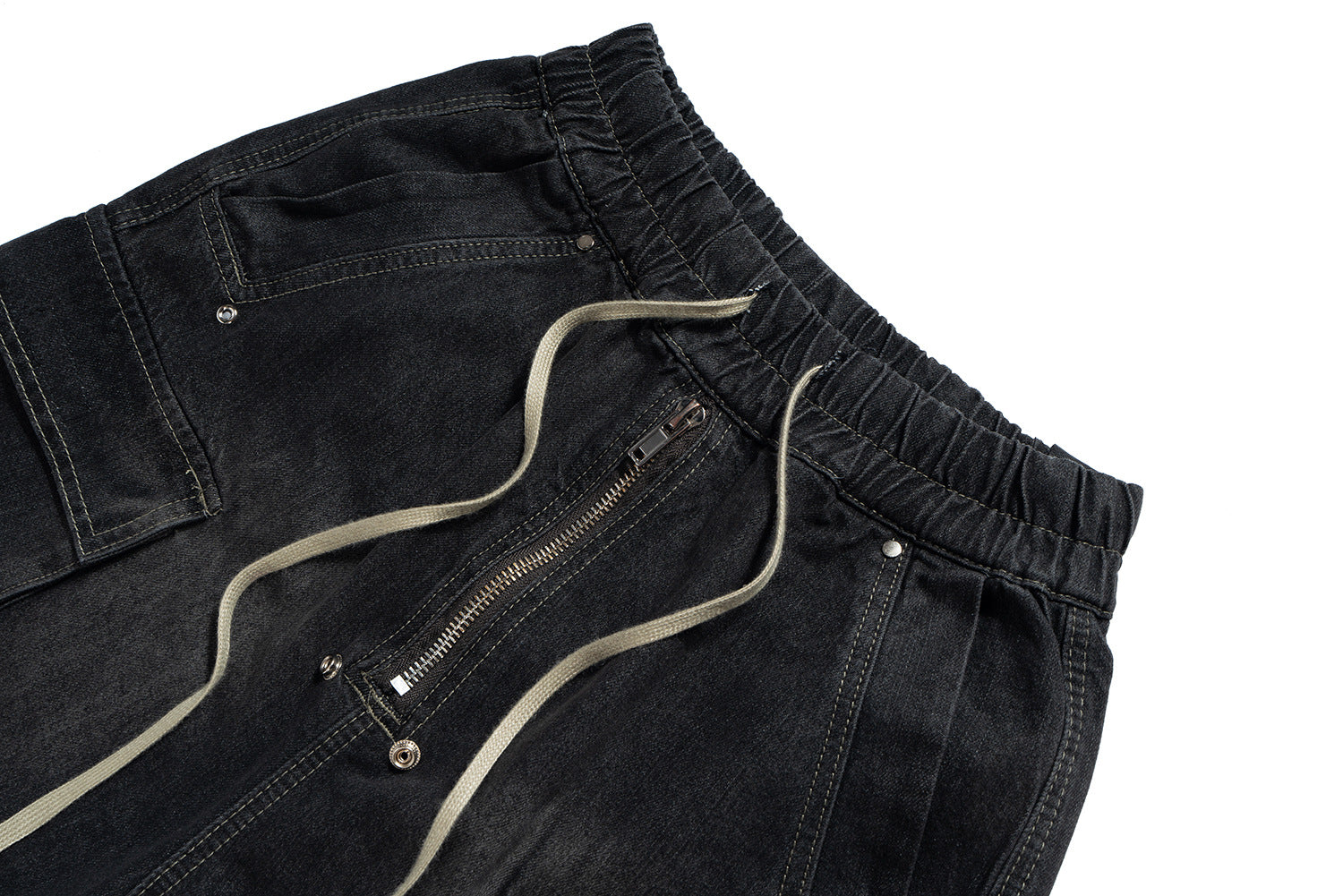Drawstring Cargo Damage Denim Jort