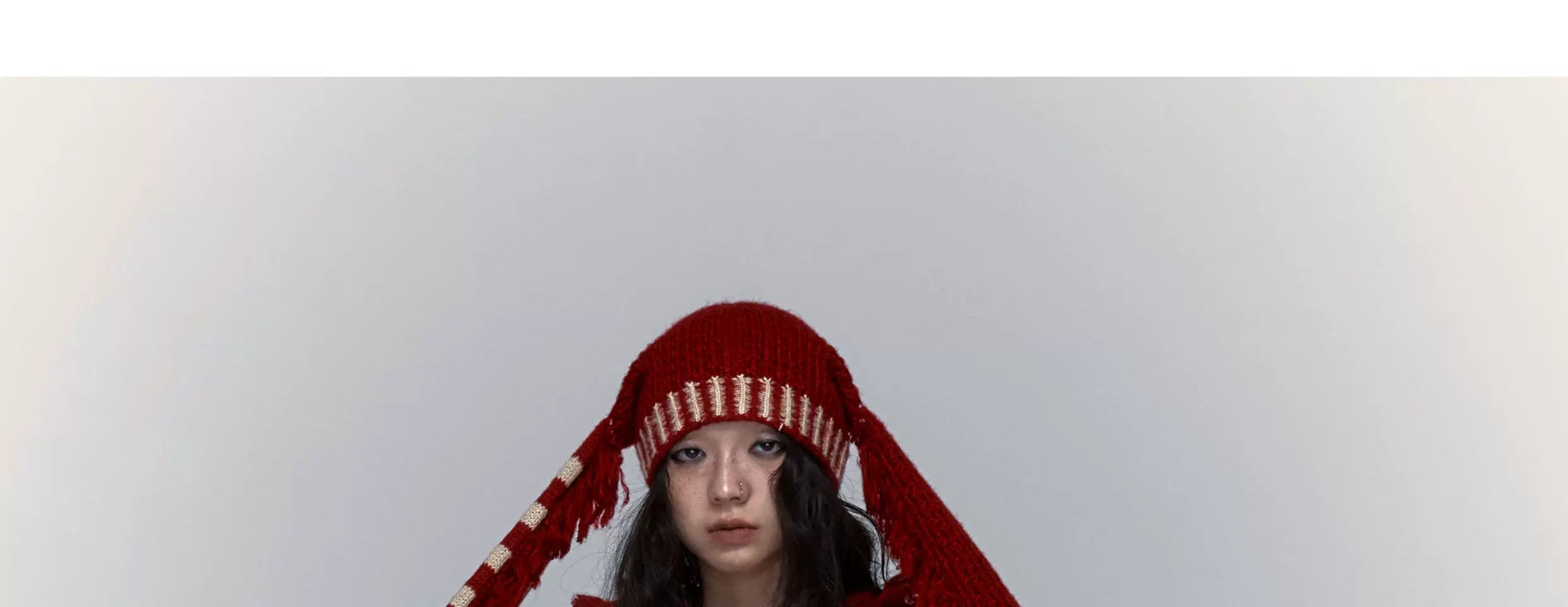 Skull Print Stripe Oversize Knit Hoodie