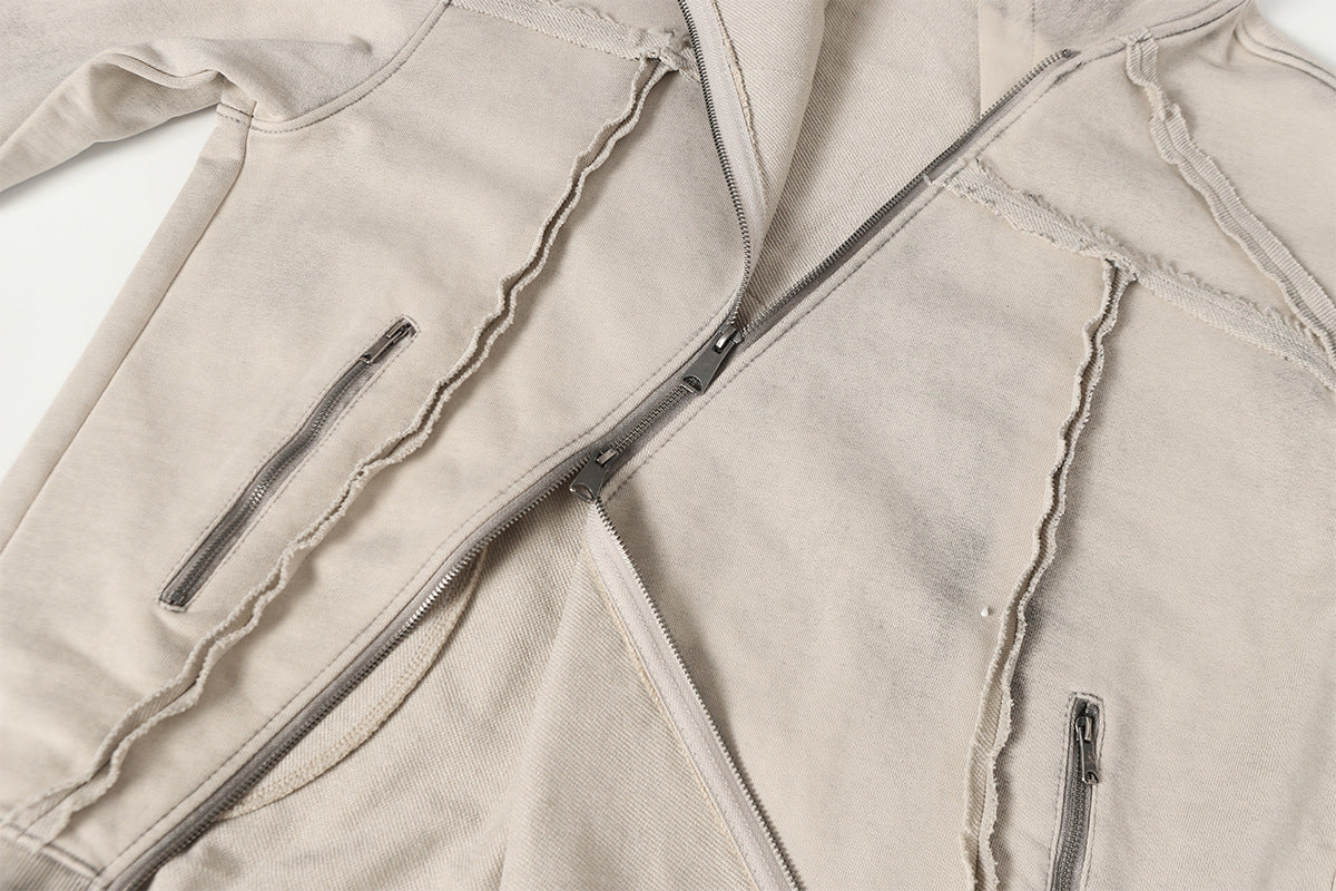 Washed Asymmetrical Zipper Detail Hoodie
